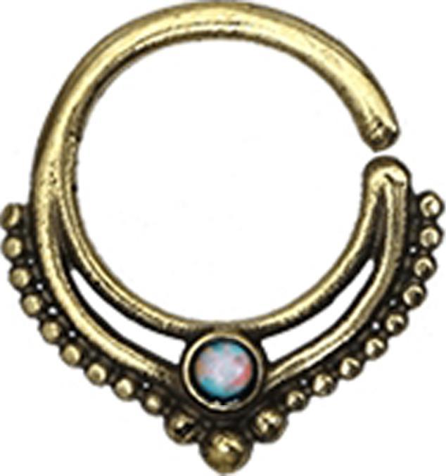 Star Piercing Micro Piercing Ring vergoldet Kugelrand mit Opal weiss (Messing)