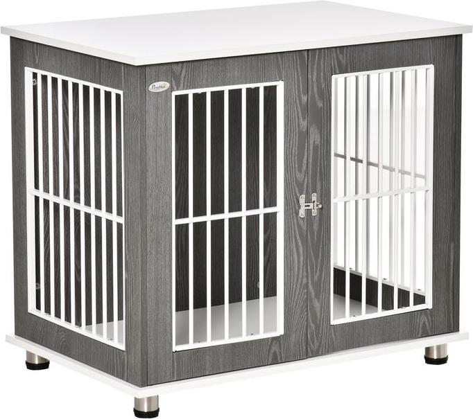 Produktbild Swisshandel24 Hundehütte Hundehaus aus Holz Transportbox mit Tischoberfläche Kissen Kleintierkäfig Beistelltisch G (Hund, Abschliessbar, Faltbar)