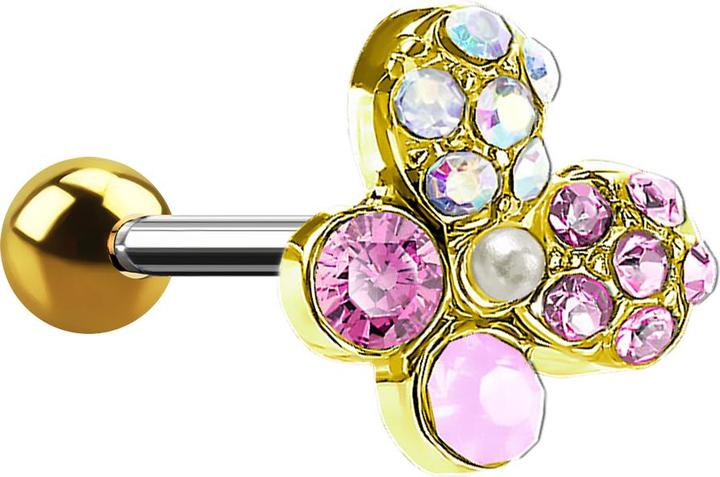 Immagine prodotto Star Piercing Micro Barbell 14k vergoldet Schmetterling mit Kristallen (Acciaio chirurgico 316L, Ottone)