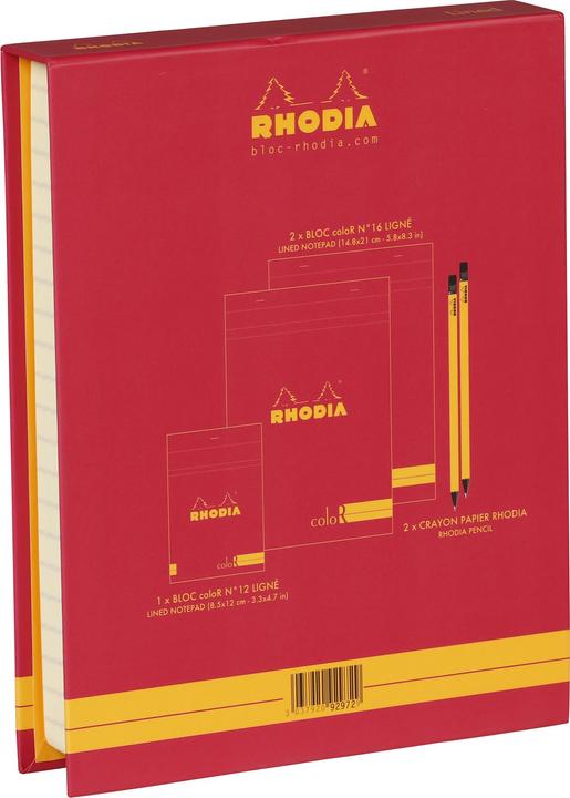 Image du produit Rhodia Coffret coloR (3 blocs agrafés coloR ligné + 2 crayons) - Framboise