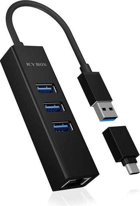 Icy Box Hub IcyBox 4 porte IB-HUB1419-LAN Hub e adattatore LAN USB 3.0 (USB-C, 4 Porti)