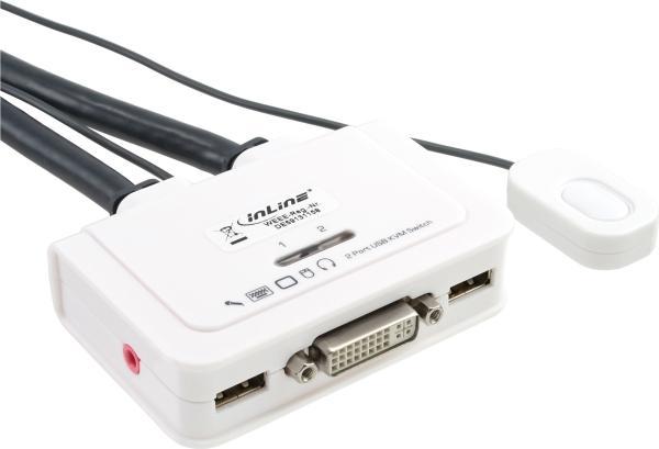 Immagine prodotto InLine Switch KVM 2 volte DVI-D USB con audio e set di cavi integrati 0,9m bianco