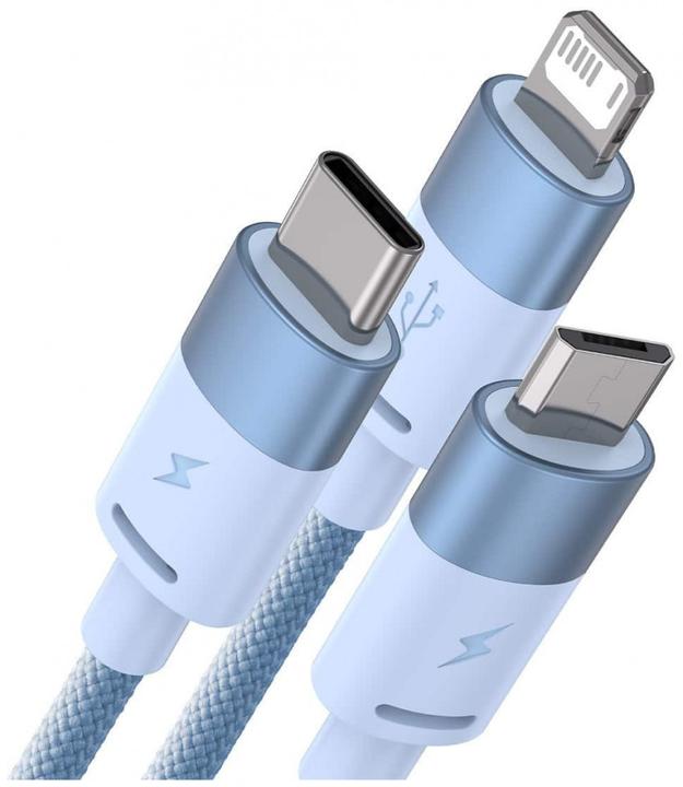 Image du produit Baseus 3in1 USB cable StarSpeed Series, USB-C + Micro + Lightning 3,5A, 1.2m (Blue) (1.20 m, USB 3.0)