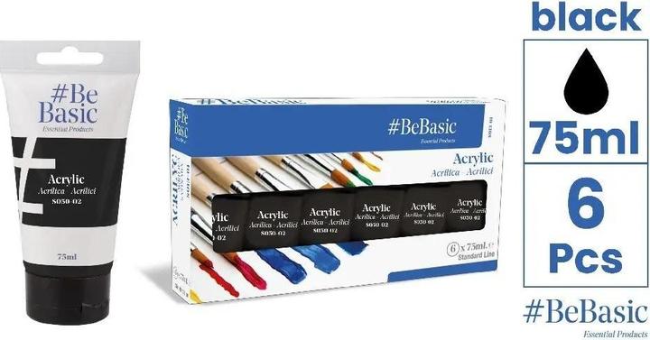 Immagine prodotto BeBasic Acrylfarbe - Schwarz 75ml (6 Stück) (Nero, 75 ml)