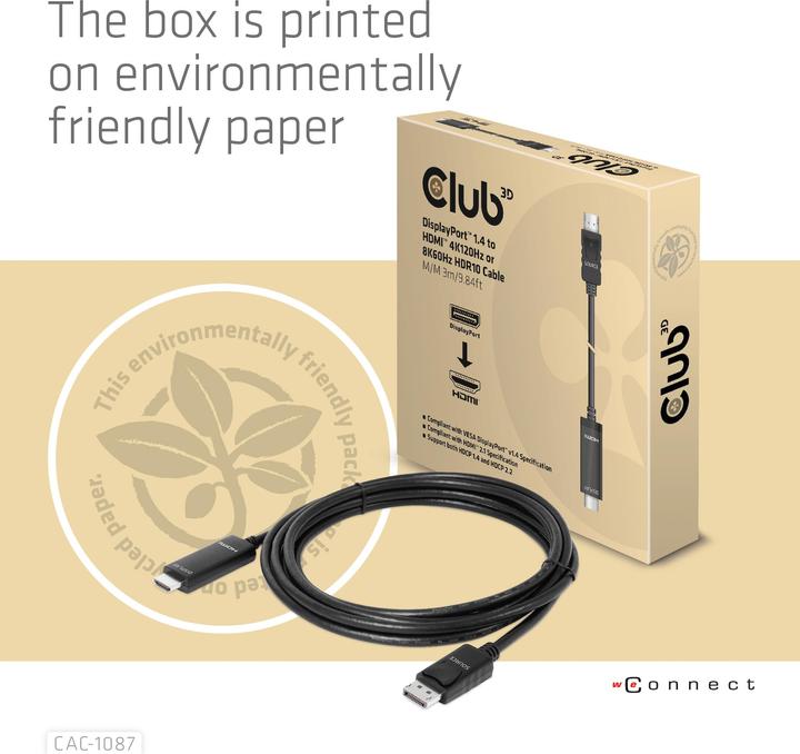 Actual product image Club 3D HDMI (Typ A) — DisplayPort (3 m, DisplayPort)