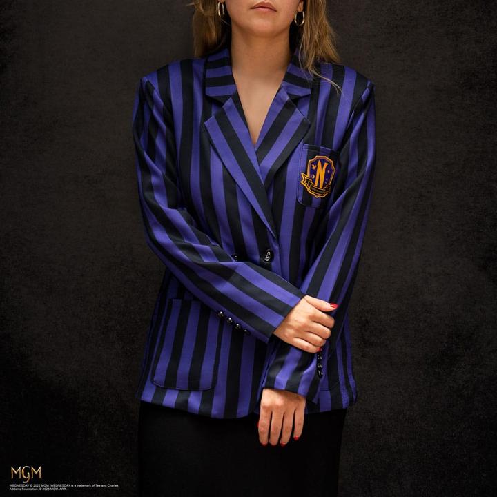 Actual product image Cinereplicas Wednesday Jacket Nevermore Academy Purple Striped Blazer Size L (L)