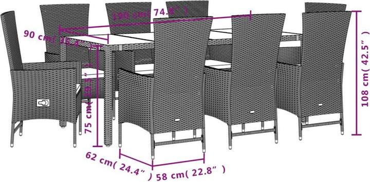 Produktbild VidaXL 10-tlg. Garten-Lounge-Set mit Kissen (90 cm)
