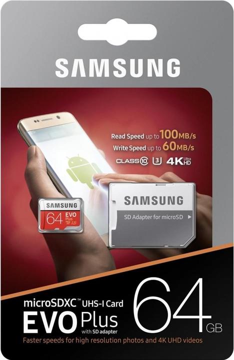 Actual product image Samsung Evo+ microSD UHS-I (64 GB, microSDXC, U3, UHS-I)