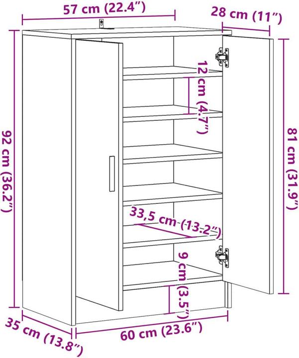 Produktbild VidaXL Schuhschrank Schuhregal Schuhaufbewahrung Schuhkommode Artisan-Eiche (60 x 35 x 92 cm)