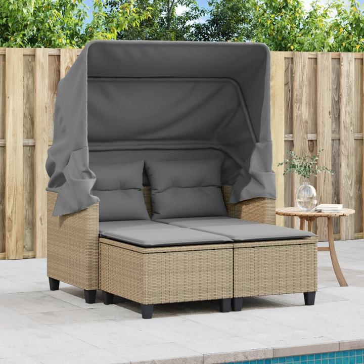 Image du produit VidaXL Canapé de jardin 2 places avec toit et poufs
