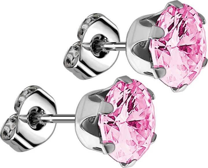 Produktbild Star Piercing Ohrstecker mit rundem Kristall pink (ohne Messing, Chirurgenstahl 316L)