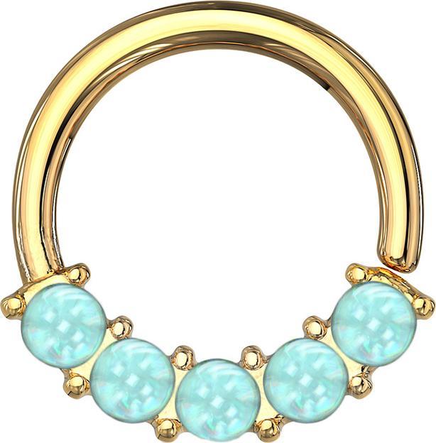 Produktbild Star Piercing Micro Piercing Ring vergoldet front fünf Epoxidsteinen blau (Chirurgenstahl 316L, ohne Messing)