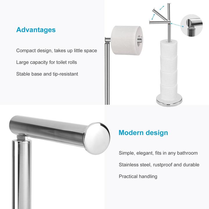 Produktbild Intirilife freistehende Edelstahl Toilettenpapierhalterung Papierrollenständer in Silber - Höhe 55 cm