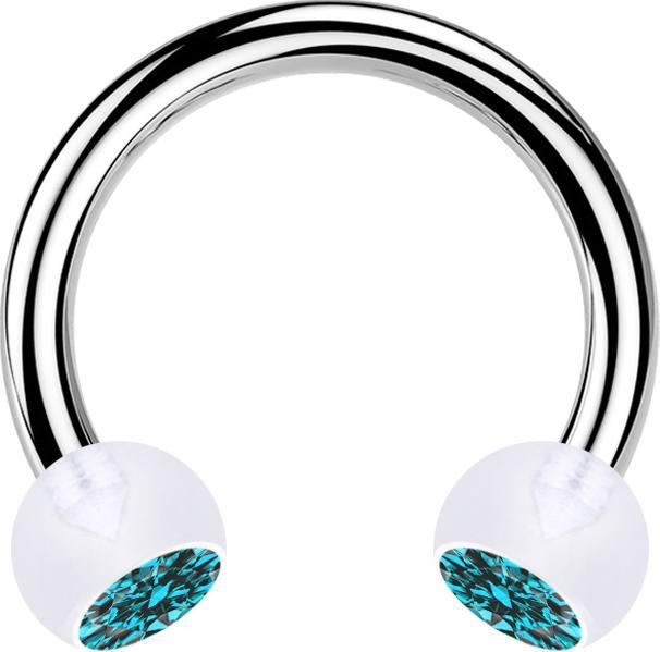 Star Piercing Micro Circular Barbell silber mit zwei Kugeln transparent Kristall aqua (ohne Messing, Bioflex, Chirurgenstahl 316L)