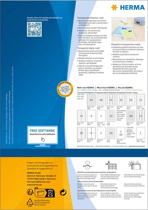 Actual product image HERMA Transparent labels A4