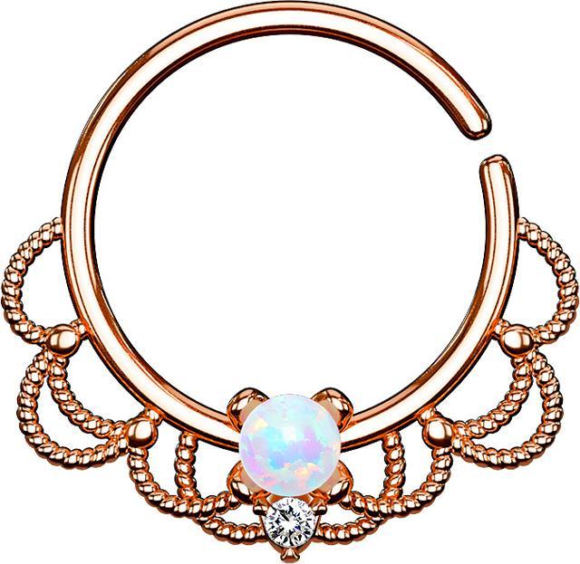 Produktbild Star Piercing Septum Ring rosegold filigran mit Opal weiss (Messing)