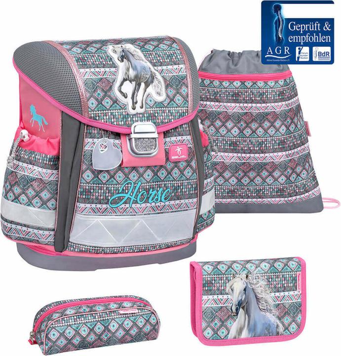 Produktbild Belmil CLASSY Schulrucksack 4-teiliges-Set Horse Aruba Blue (19 l)