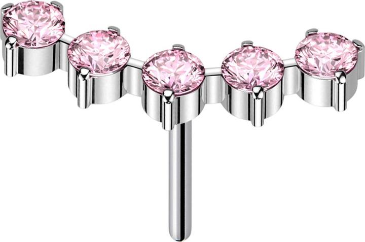 Produktbild Star Piercing Threadless gebogen silber fünf runde Kristalle pink (ohne Messing, Titan G23)
