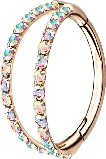 Actual product image Star Piercing Micro Segmentring klappbar rosegold zwei Ringe mit Kristallen (without brass, Titanium G23)