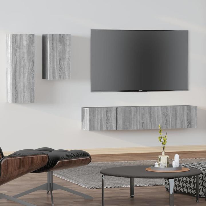 Actual product image VidaXL 4-tlg. TV-Schrank-Set Grau Sonoma Holzwerkstoff,Farbe: Grau (30 x 30 x 110 cm)