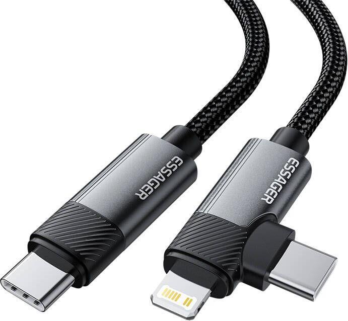 Actual product image Essager Cable USB EXCTTL-WL0G-P USB-C to lightning+USB-C 65W 1m (grey) (1 m, USB 2.0)