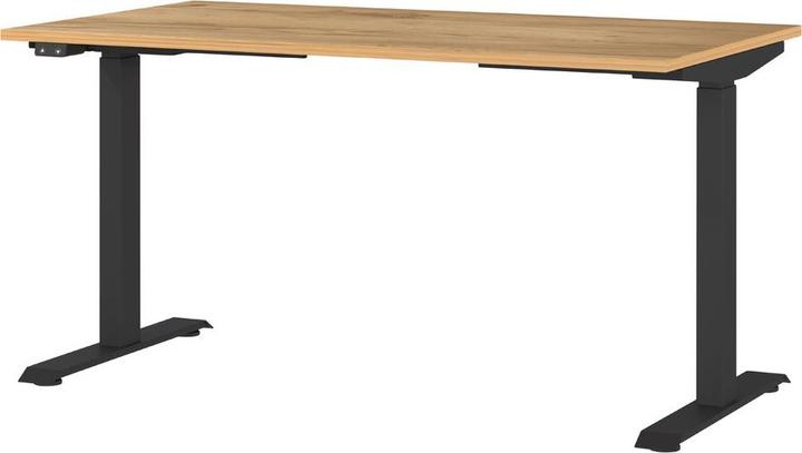 Produktbild Germania JET höhenverstellbarer Schreibtisch navarra-eiche rechteckig, T-Fuss-Gestell schwarz 140,0 x (140 x 72 cm)
