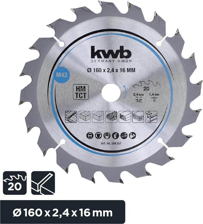 Produktbild kwb Kreissägeblatt HM Mittel Ø 160x16 Z20