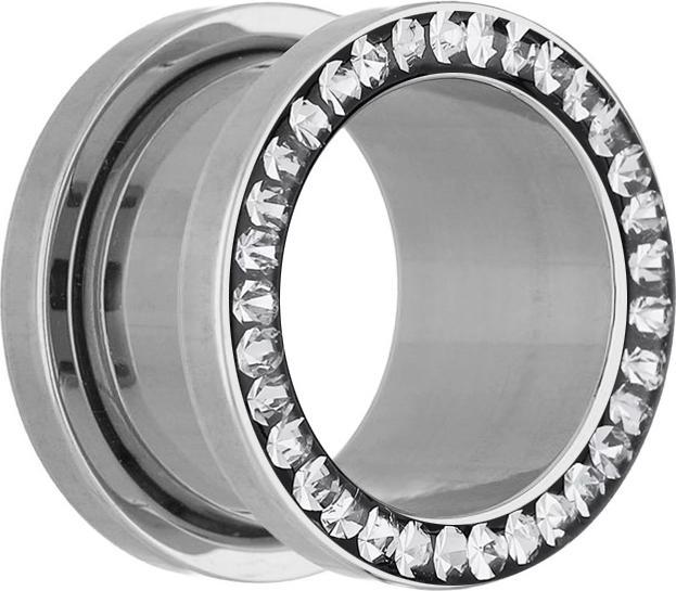Produktbild Star Piercing Flesh Tunnel silber mit Kristall silber und Epoxy Schutzschicht (ohne Messing, Chirurgenstahl 316L)