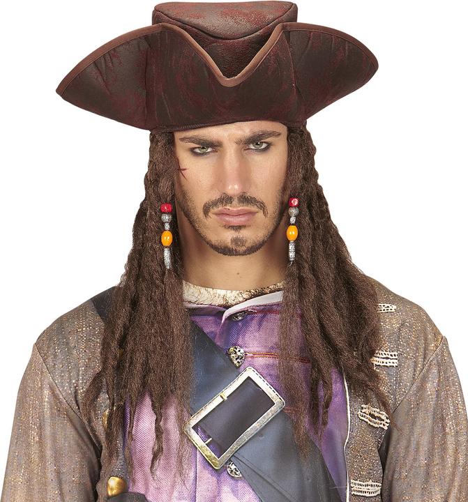 Image du produit Widmann Tricorne pirate en cuir avec des cheveux