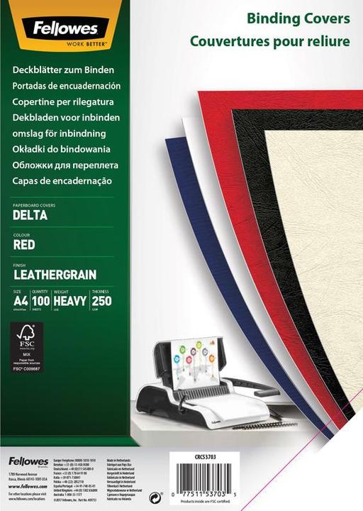 Actual product image Fellowes Delta cover sheet with leather structure, red