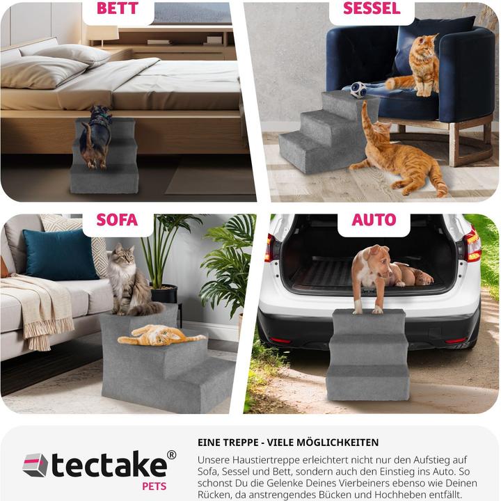 Actual product image tectake Escalier pour animaux domestiques Paw Path avec housse en peluche 37 x 45 x 34,5 cm (Dog, Cat)