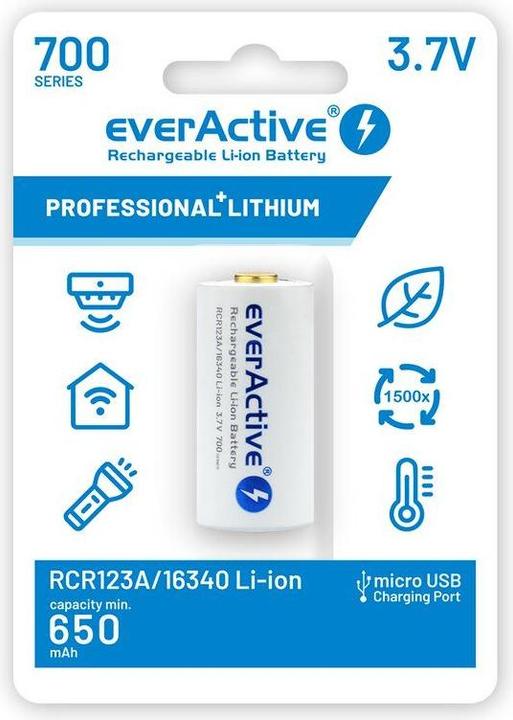 Everactive 16340 / RCR123A 3,7V 700 mAh - Batteria ricaricabile (1 pz., RCR123A, 650 mAh)