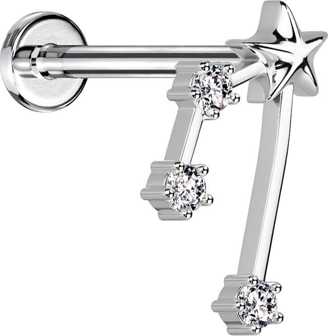 Produktbild Star Piercing Micro Labret Innengewinde silber Sternzeichen Stier mit Kristallen (Chirurgenstahl 316L, Messing)