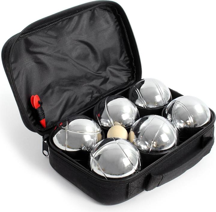 Produktbild Toboli Boule Set 6 Metall Kugeln 7,3 mm mit Schweinchen, Holz Boulekugeln (6 x, 73 mm)