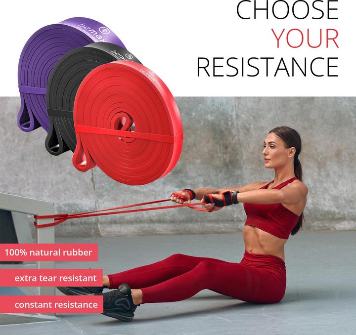 Immagine prodotto BeMaxx Fascia Fitness Pull-Up Set di 3, (Rosso, nero, viola)