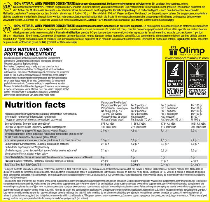 Nährwerte und Zutaten Olimp Sport Nutrition Whey Concentrate (Neutral, 1 Stk., 700 g)
