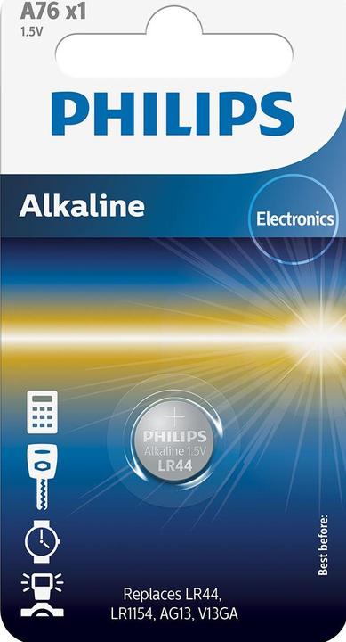 Actual product image Philips alkaline button cell battery LR44 / 76A (1 pcs., LR44, 105 mAh)