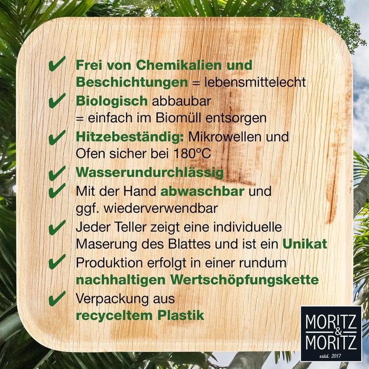 Immagine prodotto Moritz & Moritz Palmblattgeschirr 2er Set 150 tlg Eckig 20cm mit Besteck (150 x)