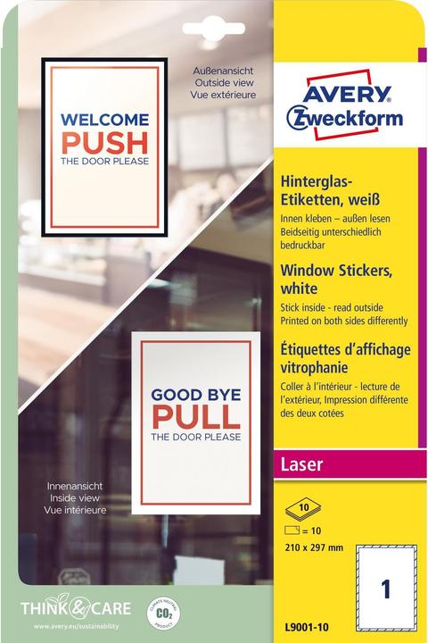 Immagine prodotto Avery Etichette Purpose Form Backglass, 210 x 297 mm, bianco Etichetta foil per stampanti laser