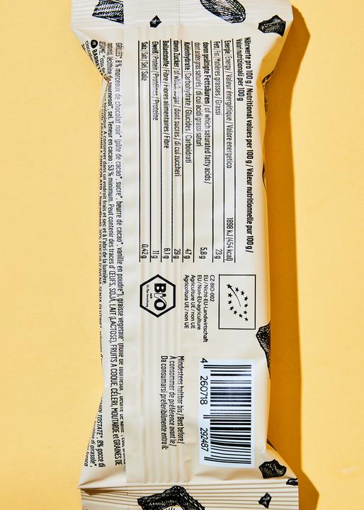 Nutritional values and ingredients KoRo Organic oatmeal bar with peanut and chocolate (Peanut and chocolate, 1 pcs., 900 g)