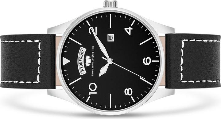 Actual product image Mens quartz watch vintage genuine leather black - 16418 (Chronograph, 42.90 mm)