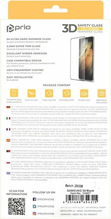 Immagine prodotto prio Vetro protettivo 3D per Samsung S8 nero (1 Pezzo/i, Samsung Galaxy S8)