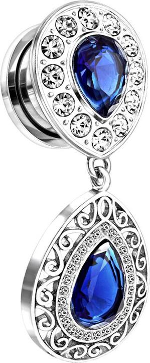 Produktbild Star Piercing Flesh Plug Tropfen Kristalle mit Anhänger (Messing, Chirurgenstahl 316L)