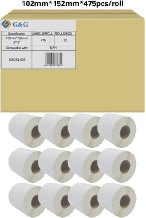Labels Roll 102 x 152mm Paper White 12 Rolls Permanent RL-P-P1011-102*152*475-BK/WT Univer