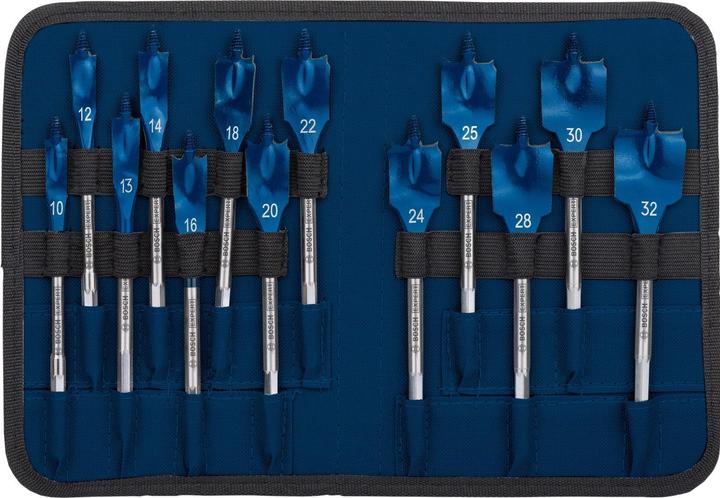 Produktbild Bosch Professional Zubehör EXPERT Self Cut Speed Flachfräsbohrer-Set, 10/12/13/14/16/18/20/22/24/25/28/30/32 mm, 13-tlg. (10, 12, 13, 14, 16, 18, 20, 22, 24, 25, 28, 30, 32 Millimeter)