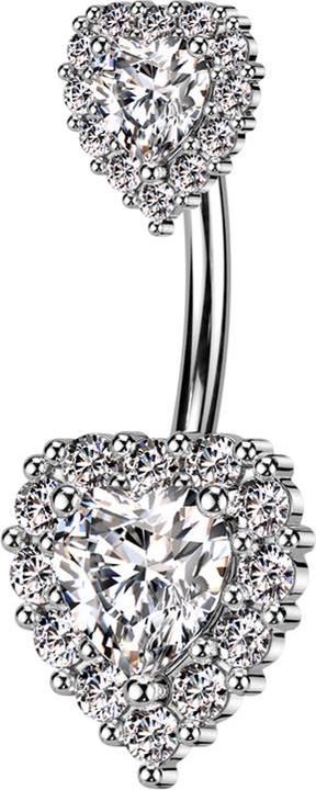 Actual product image Star Piercing Banana silver with two hearts crystal silver (Brass, Surgical steel 316L)