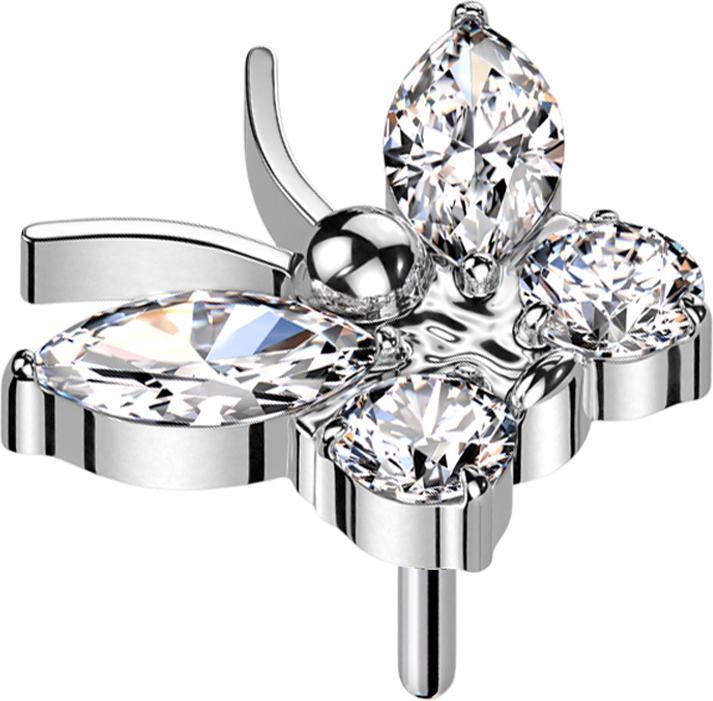 Produktbild Star Piercing Threadless Schmetterling silber Kristalle silber (Titan G23, ohne Messing)