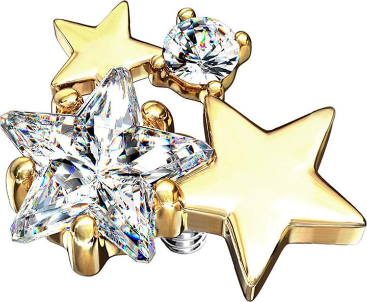 Produktbild Star Piercing Dermal Anchor 14k vergoldet doppel Sternkristall silber (Messing, Chirurgenstahl 316L)