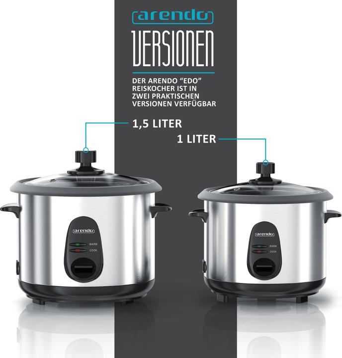 Actual product image Arendo Rice cooker 1l, 400 W, steam cooking insert, keep warm function, steamer, heat protection, with
