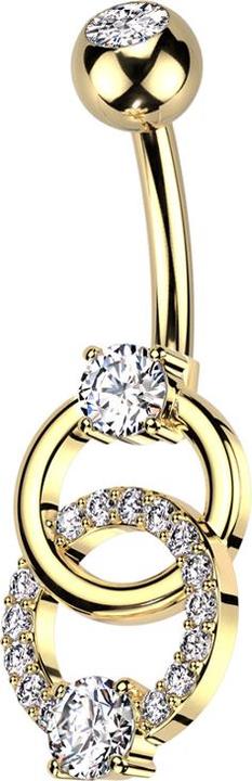 Produktbild Star Piercing Banane vergoldet mit Kugel vergoldet Kristall silber und Doppelring mit Kristallen silber (Messing, Chirurgenstahl 316L)